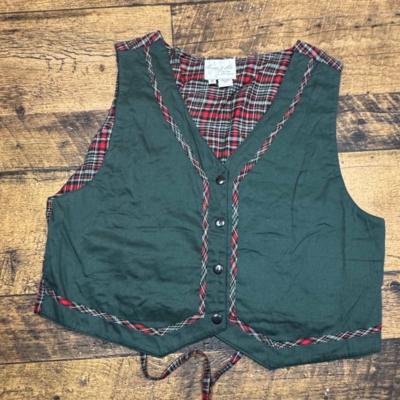 Country Wear Christmas Vest Santa Elf Holiday Reversible Plaid Size 12 VTG - Picture 2 of 6